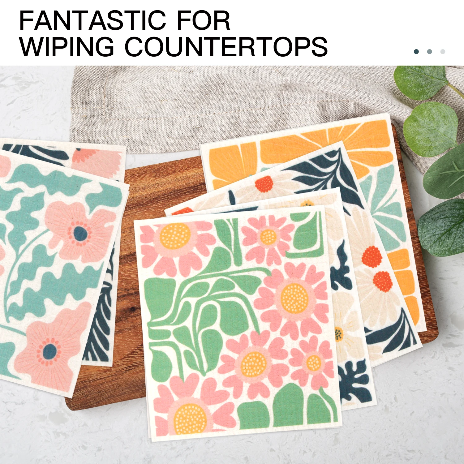 6 Pieces Swedish Kitchen Dishcloths Abstract Flower pattern wedish Reusable Absorbent Sponge Cloths Dish