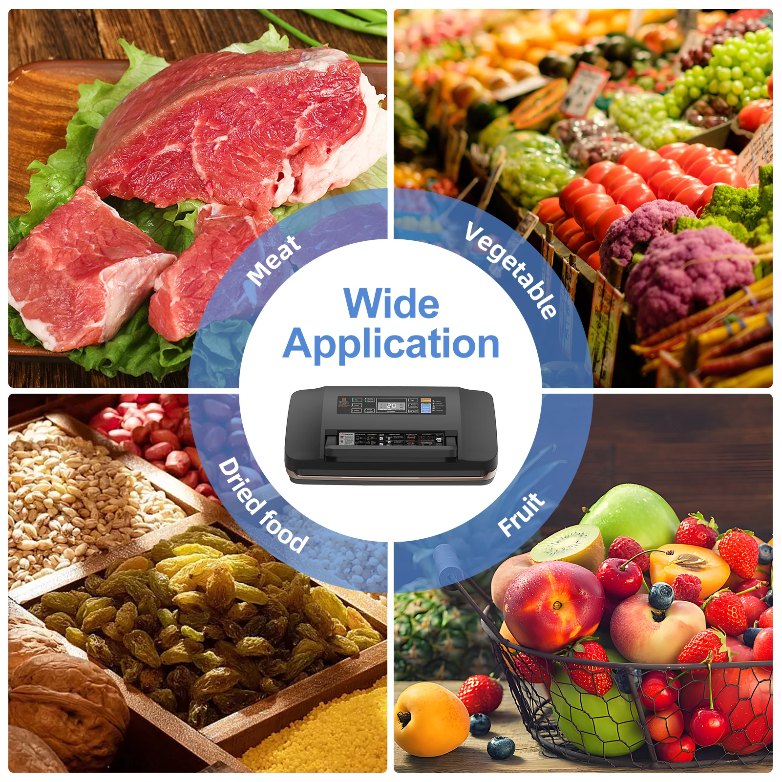 ماكينة سد الفراغات للطعام مع ضخ جاف/رطب/ختم لجميع تخزين المواد الغذائية بقوة شفط 85 كيلو باسكال سدادة أكياس الطعام مدمجة