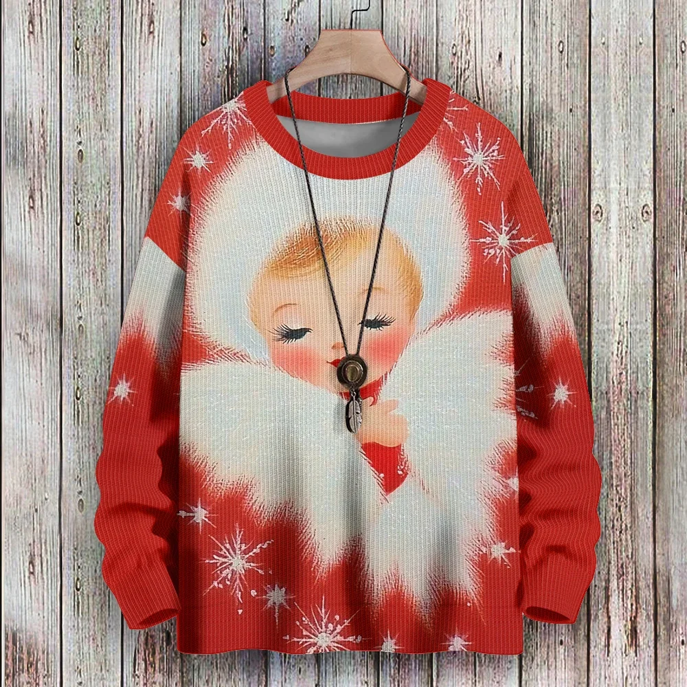 Christmas Angel Baby Print Pullover Elegent Long Sleeve Round Neck Sweatshirt Men's Casual Hoodie Family Holiday Gifts Outfits