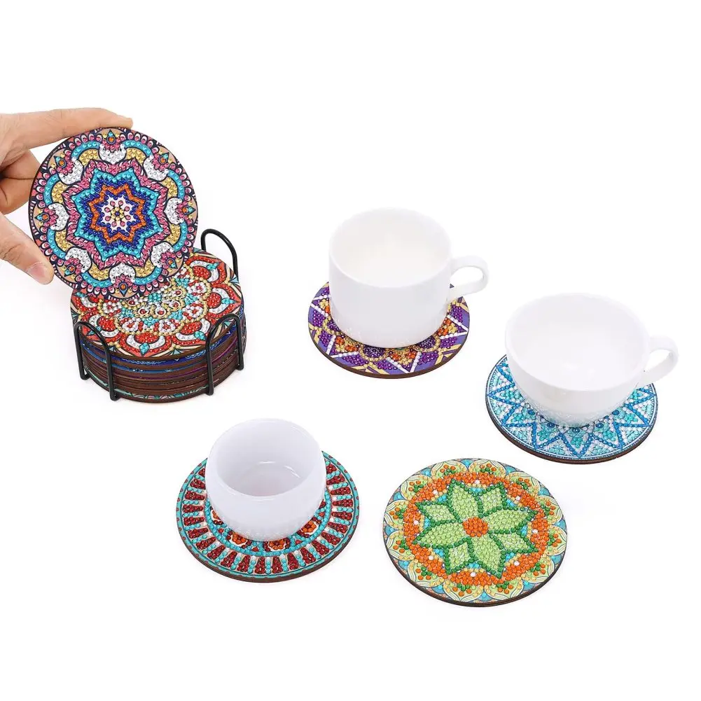 

12pcs Diamond Art Coasters With Holder Diy Mandala Pattern Strong Adhesion Kits For Crafts