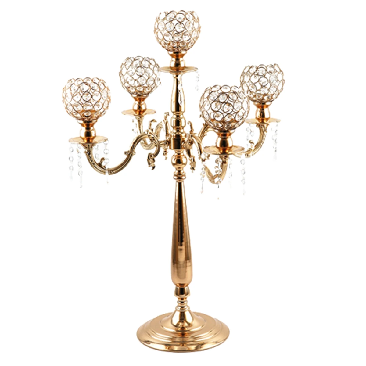 

Weddings Party Table Centerpieces Stand Home Hotel Decoration 5 Arms Gold Glass Candelabra Metal Candlesticks Candle holders