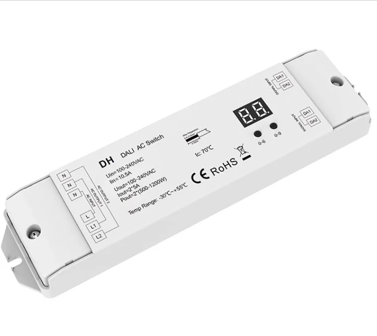 New SKYDANCE AC100-240V DALI AC LED Light Switch 2 Channel Dimmer Numeric Display 2 DALI address For 500W-1200W LED Lamp image 3