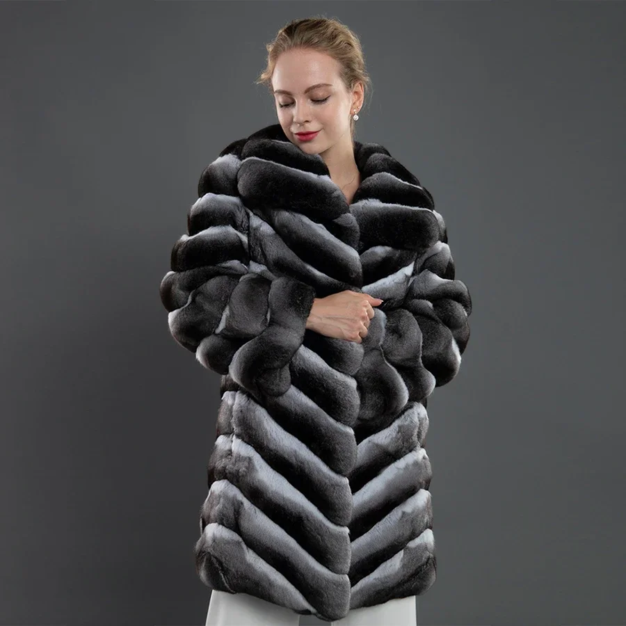 Fur Coat Women Fashion Jacket Winter Mid-Long Coat Chinchilla Colored