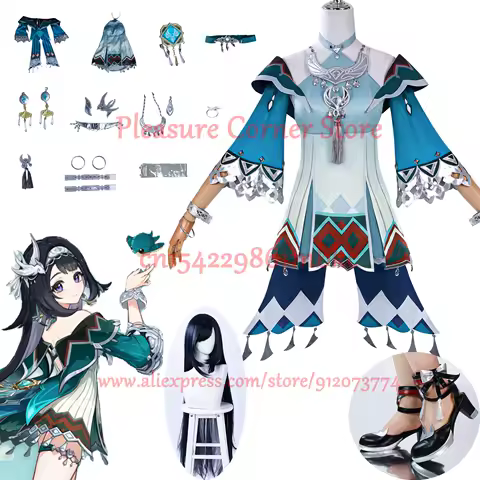 IN STOCK Lanyan Cosplay Costume Game Genshin Impact LAN YAN Cosplay Costume Shoes Wig Full Set Role Play Carnival Props