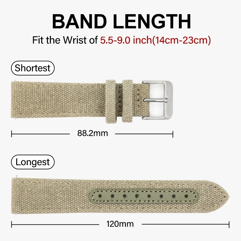 Watchdives 20mm Canvas Watchband for 6105 Pilot Military Watch Fast Release Universal Replacement Retro Strap Watch Accessories