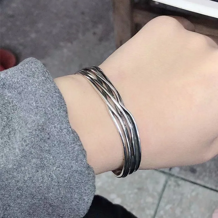 925 Sterling Silver Bracelet Bangle Multilayers Geometric Vintage Punk For Woman Girl Fashion Jewelry Gift Dropship Wholesale