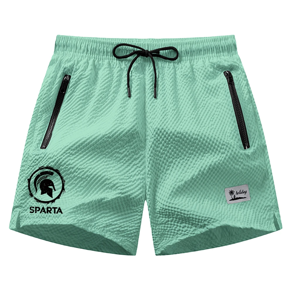2026 New Style Knight Head Print Beach Shorts Quick Drying And Breathable Sports Shorts With Zippered Pockets And Mesh Lining