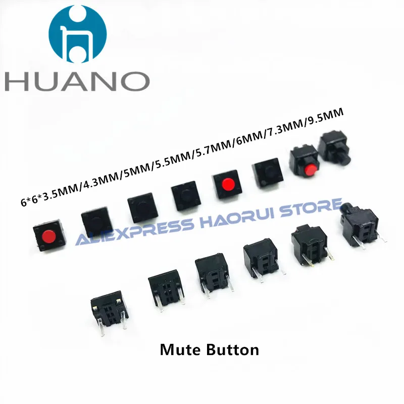 HUANO Mute Micro Switch 6*6*3.5/4.3/5/5.5/5.7/6/7.3/9.5mm interruttore silenzioso quadrato irless/wired mouse DIP microinterruttore pulsante tattile