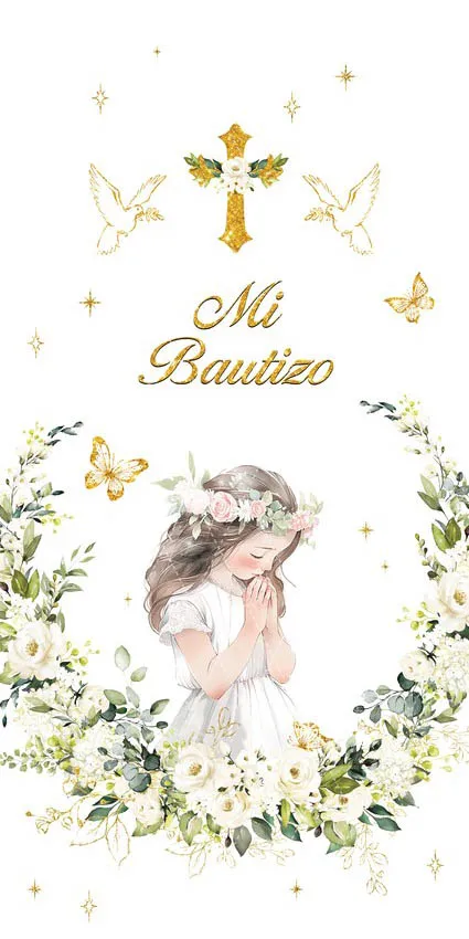 Mehofond Mi Bautizo قوس خلفية غطاء الذهب الصليب Mi Primera بالتواصل المعمودية صبي فتاة حمامة الوردية ديكور 2-الجانب فوتوزون