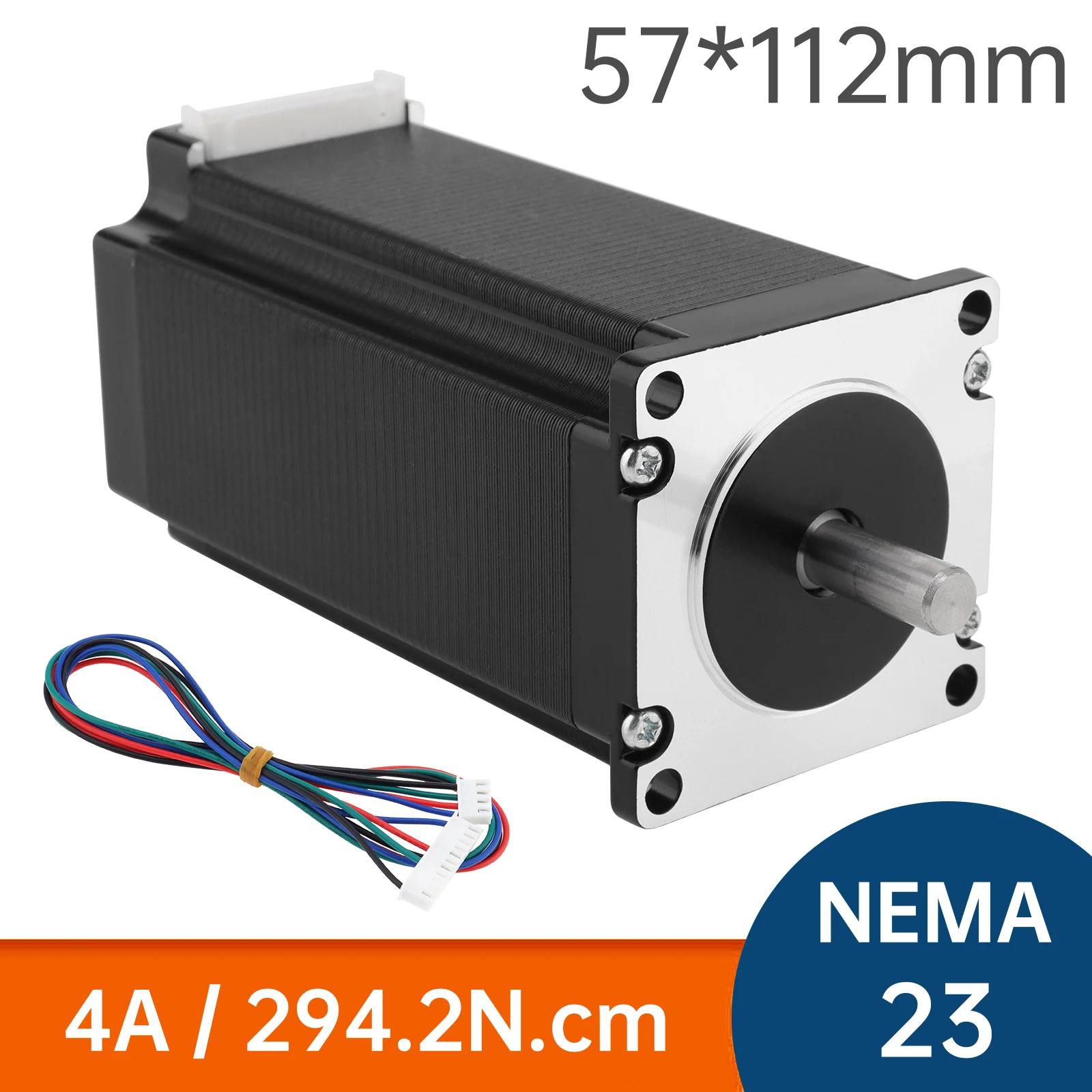 Nema 23 Stepper Motor 112mm Body 294.2N.cm 4A 8mm-Shaft 2-Phase 4-Wire 1.8-Deg for DIY CNC Mill / 3D Printer with XH2.54 Cable