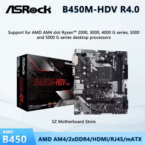 ASROCK New B450M-HDV R4.0 BOX AMD B450 M-ATX Socket AM4 Motherboard Support CPU AMD Ryzen 9/7/5/3 5700x3d 5700x 5600 2XDDR4 M.2
