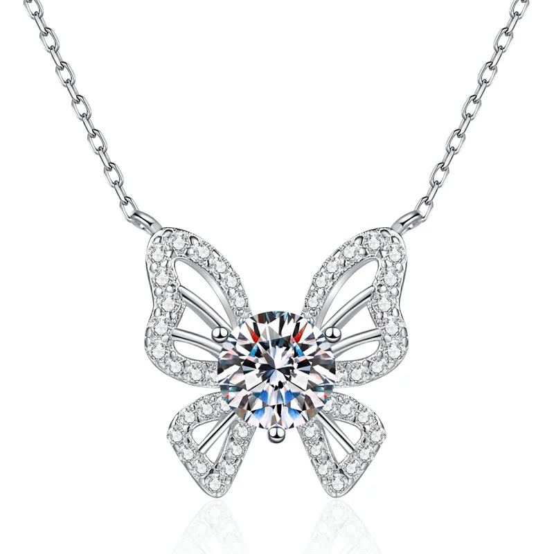 

ZFSILVER Fashion Trendy Classic s925 Silver Moissanite Hollow Butterfly Necklace For Charms Women Accessories Jewelry Gift XL482