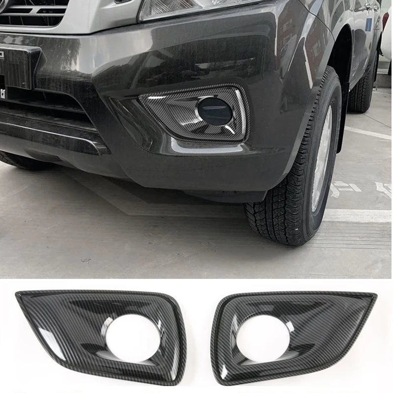 for Nissan Navara NP300 2016-2021 Carbon Fibre Car Front Fog Light Lamp Decorative Frame Cover Trim Sticker Accessories