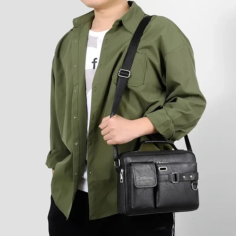 Herren-Business-Umhängetasche, ideal für Geschäftsreisen. Aus PU-Material gefertigt, mit mehreren Taschen und einer Umhängetasche. – Detail 9