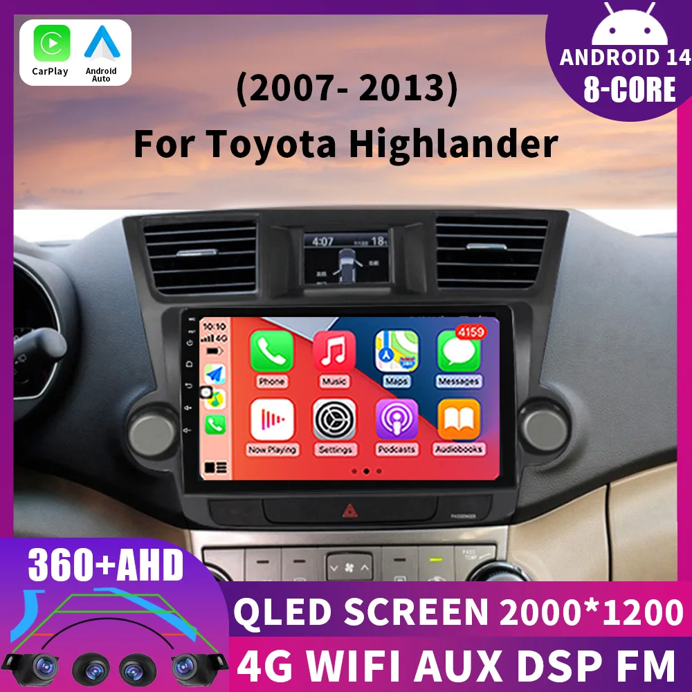 

Android 14 For Toyota Highlander 2007 2008 2009 2010-2013 Carplay Multimedia GPS StereoAuto Car radio Screen Accessories Vehicle