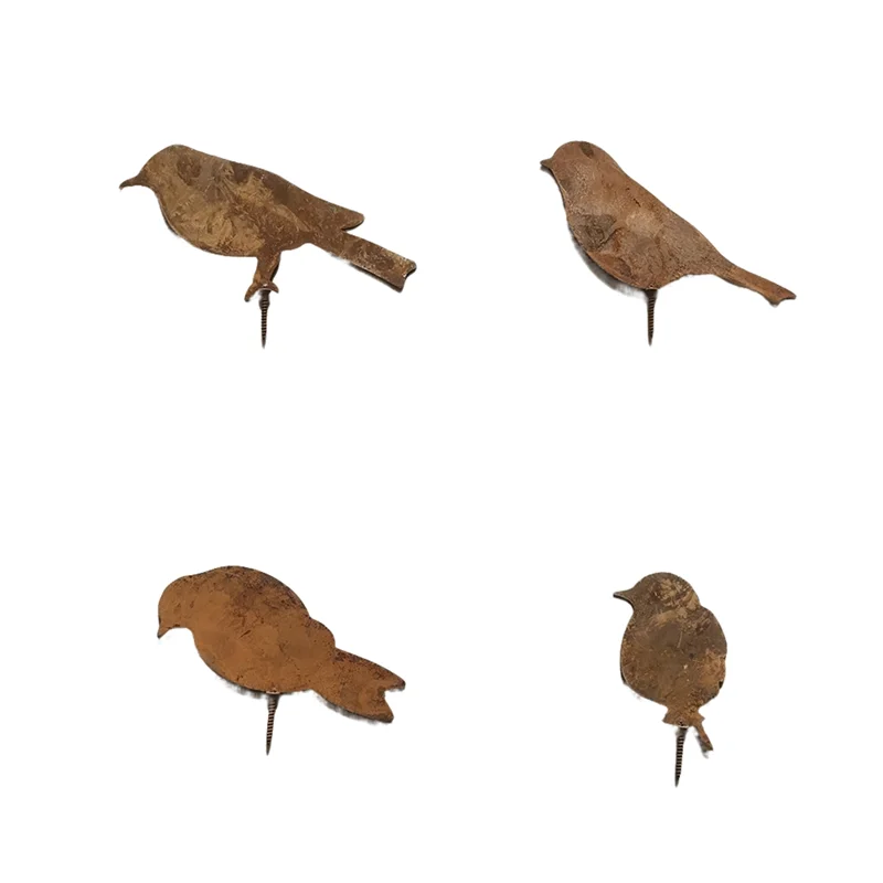 AD23-Rusty Birds Decoration, Metal Birds Statues Lifelike Patinas Metal Birds Garden Ornaments Silhouette Garden Fence Decor