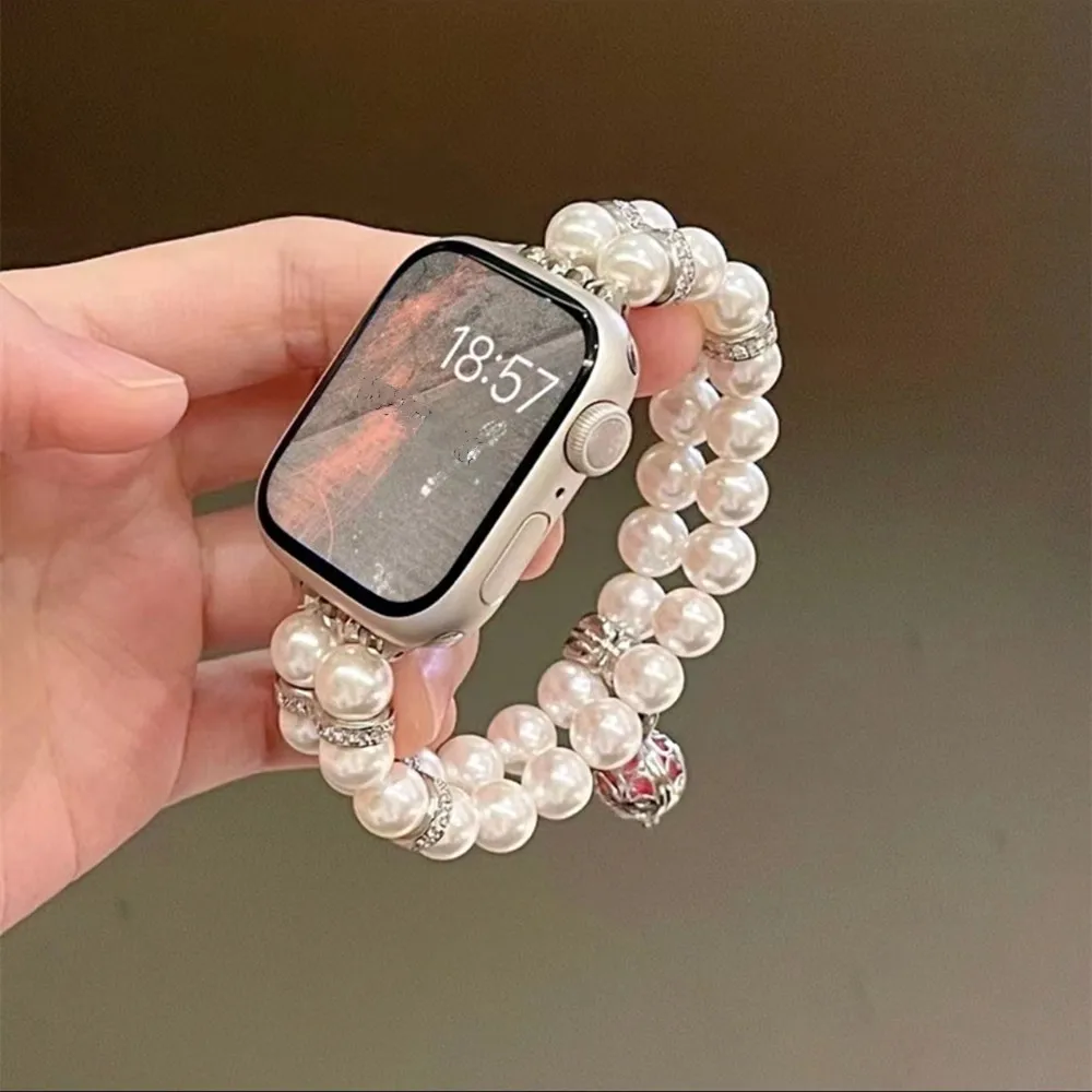 Elastic Pearl Strap for Apple Watch Band 38/42mm 40/44mm 7 6 5 4 3 2 1 Elegant Lady Bracelet for iWatch8SE 41/45mm 49Ulta Correa