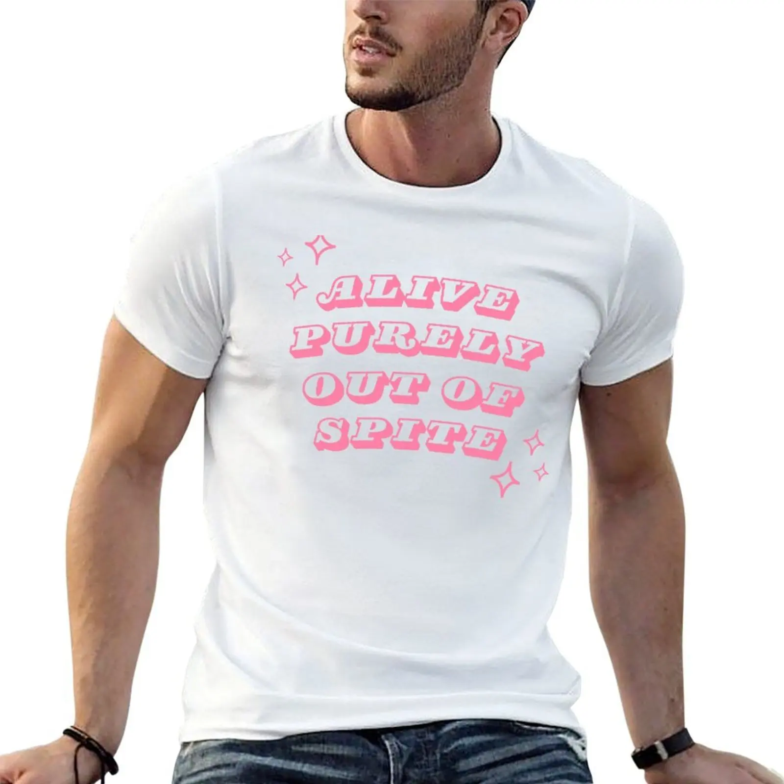 T-shirt rose foncé avec impression d'art minimaliste de la marque Alive out of Spite