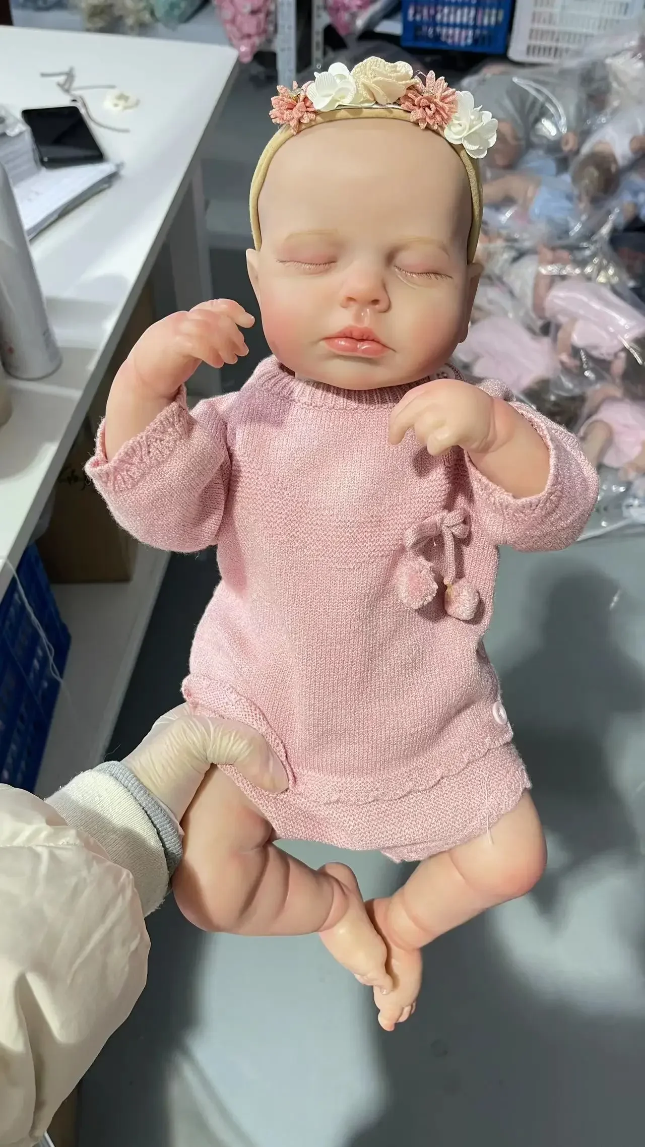 48CM Loulou Newborn Baby Girl Doll Soft Cuddly Body Asleep Lifelike 3D Skin with Visible Veins High Quality Handmade Doll