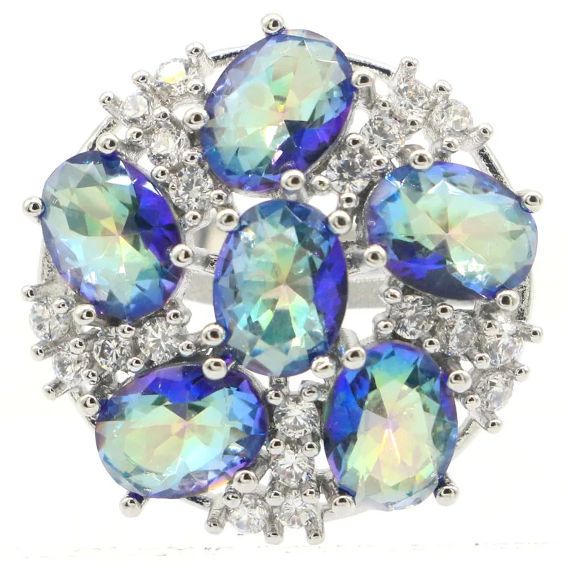 

24x24m Dazzing Fire Rainbow Mystic Topaz Tourmaline Peridot Golden Citrine CZ Ladies Wedding Silver Rings