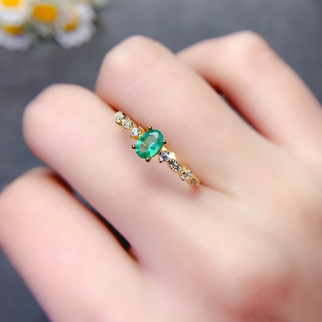 مجوهرات السيدات رشيقة الزمرد الطبيعي S925 الفضة الاسترليني الحلقة المثالية لأناقة اليومية وتصميم الحفلات الأسرية #3