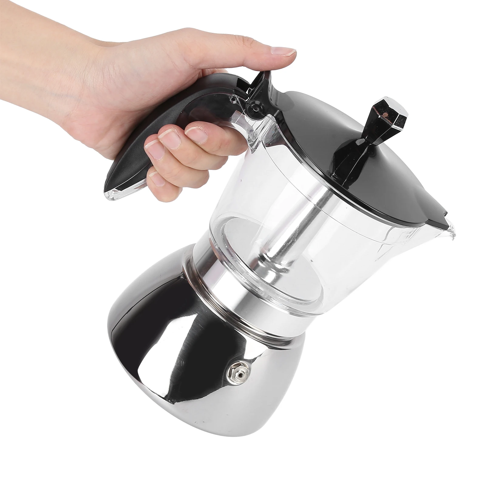 Aço inoxidável italiano Moka Pot, cafeteira octogonal, design moderno, receita de café múltipla, 300ml Capacidade, 6 xícaras