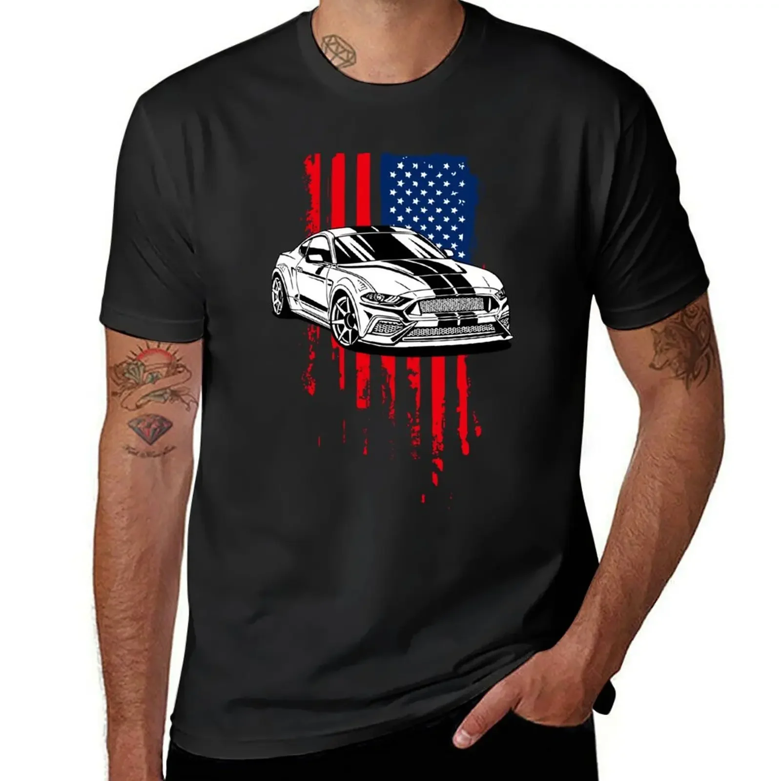 

Patriotic American Flag V8 Muscle Car Pony Mustang T-shirt boys whites summer tops animal prinfor boys tops men t shirts