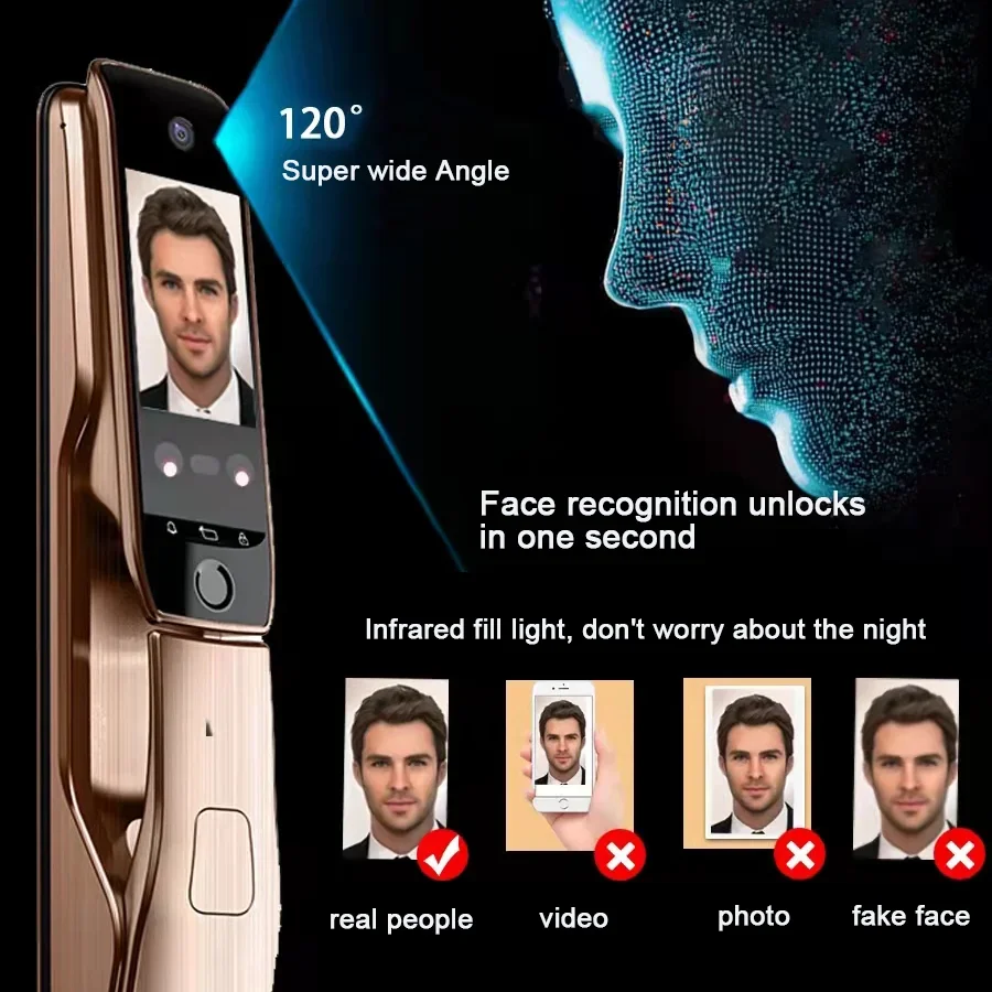 Tuya-fechadura da porta inteligente com vídeo chamada, 3D Face Recognition, Palm Imprimir Desbloquear, liga de zinco, eletrônico Digital, Door Lock