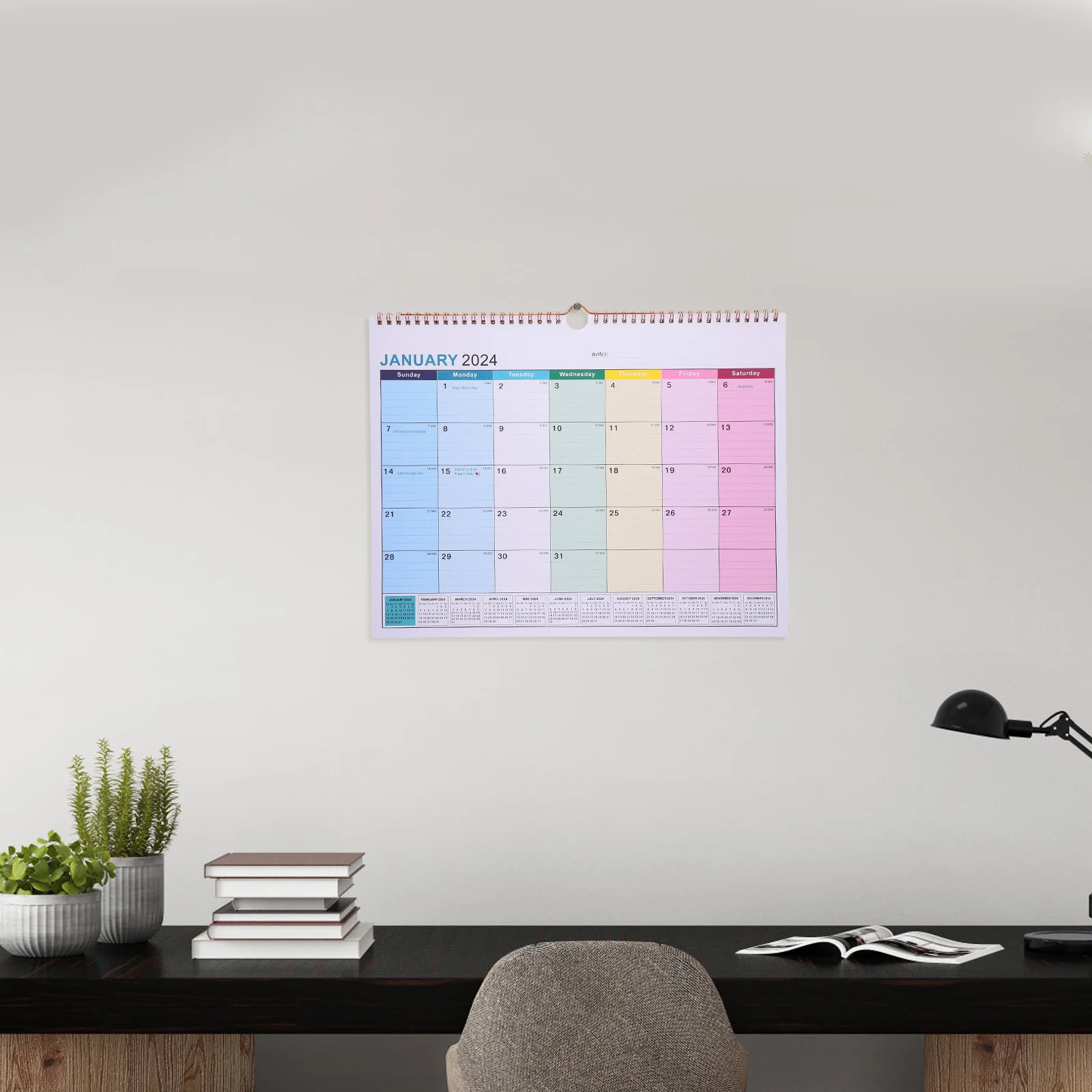 2024 -2025 Calendar Reminder Noting Hanging Monthly Wall Spiral Simple for Home Paper Sturdy Lightweight Daily Use