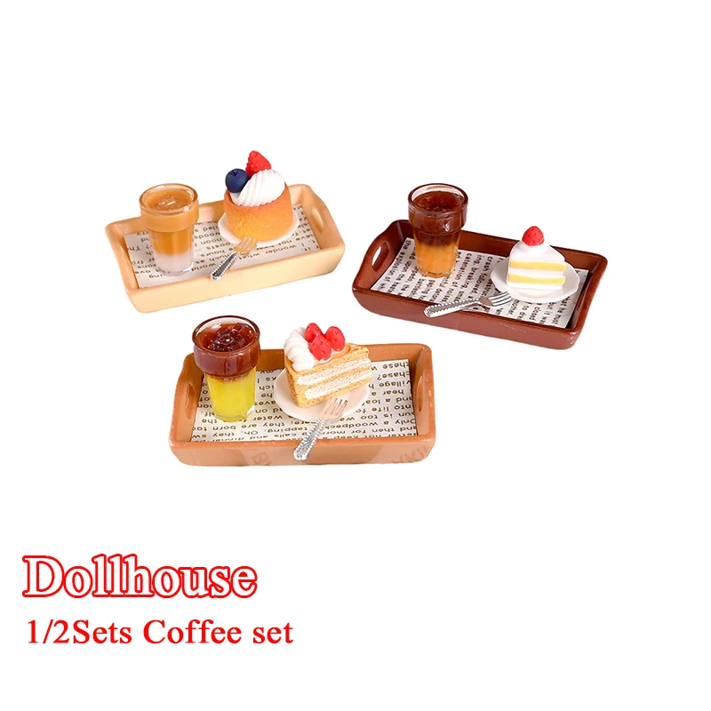 Maison de poupée Miniature, Mini gâteau au thé au lait avec assiette, jouets de simulation pour enfants, 1/2 ensembles