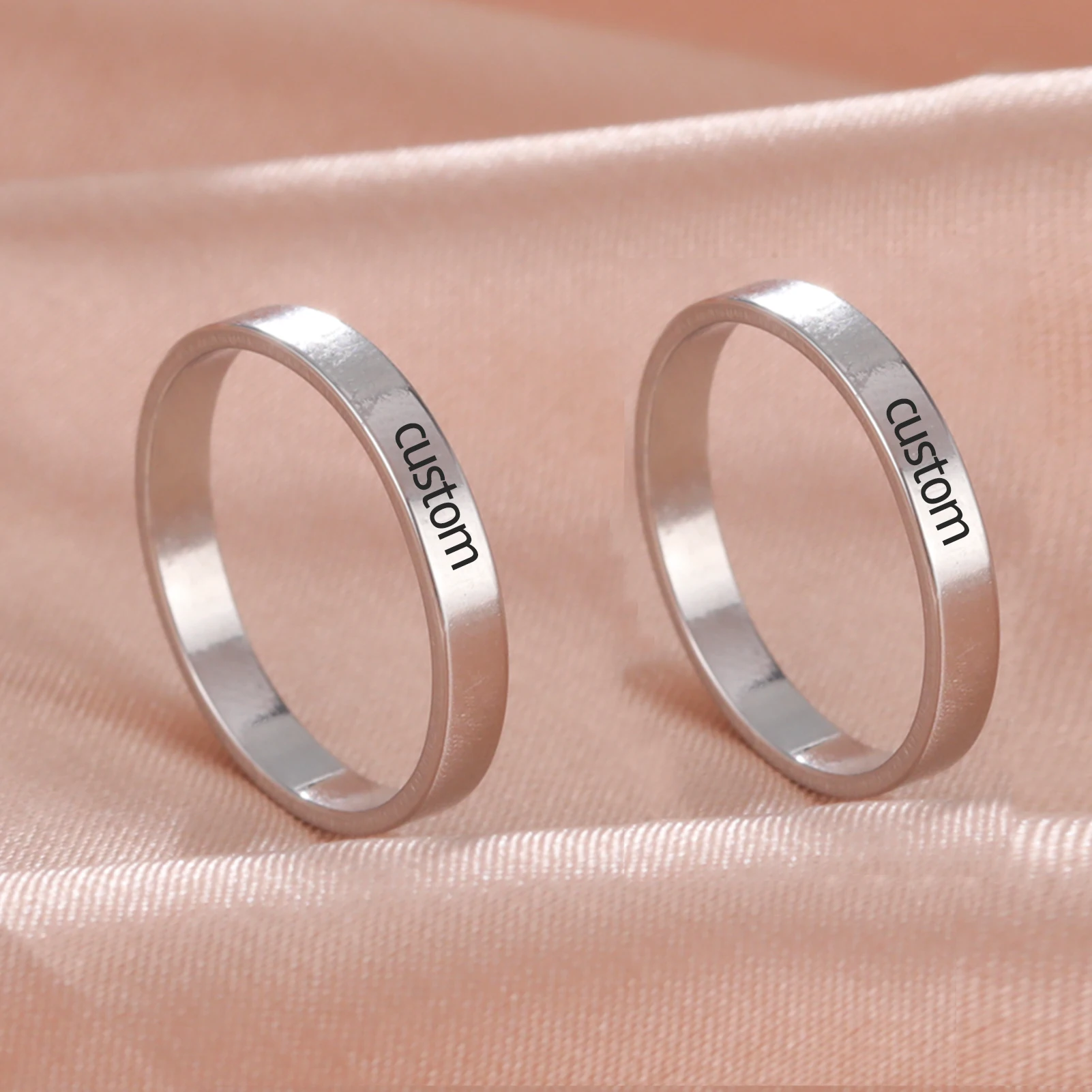 Lemegeton Zweiteiliger Ring für Paar personal isierte Namens ringe Edelstahl Fingers chmuck benutzer definierte 3mm Silber Farbe Versprechen Geschenk – Detail 4