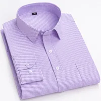 Chemise à manches longues pour hommes, haute qualité, mode décontractée, imprimé à carreaux, rayures, poche unique, bureau formel, haut quatre saisons 5