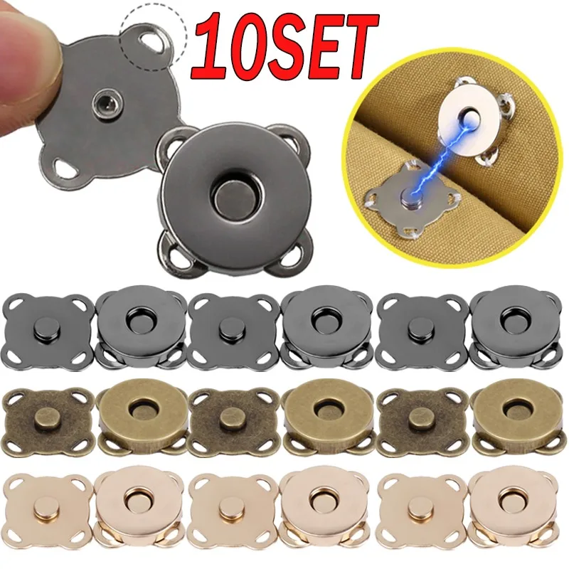 10sets Magnetic Snap Fasteners Clasps Buttons Handbag Purse Wallet Craft Bags Parts Accessories Mini Adsorption Buckle 14mm 18mm