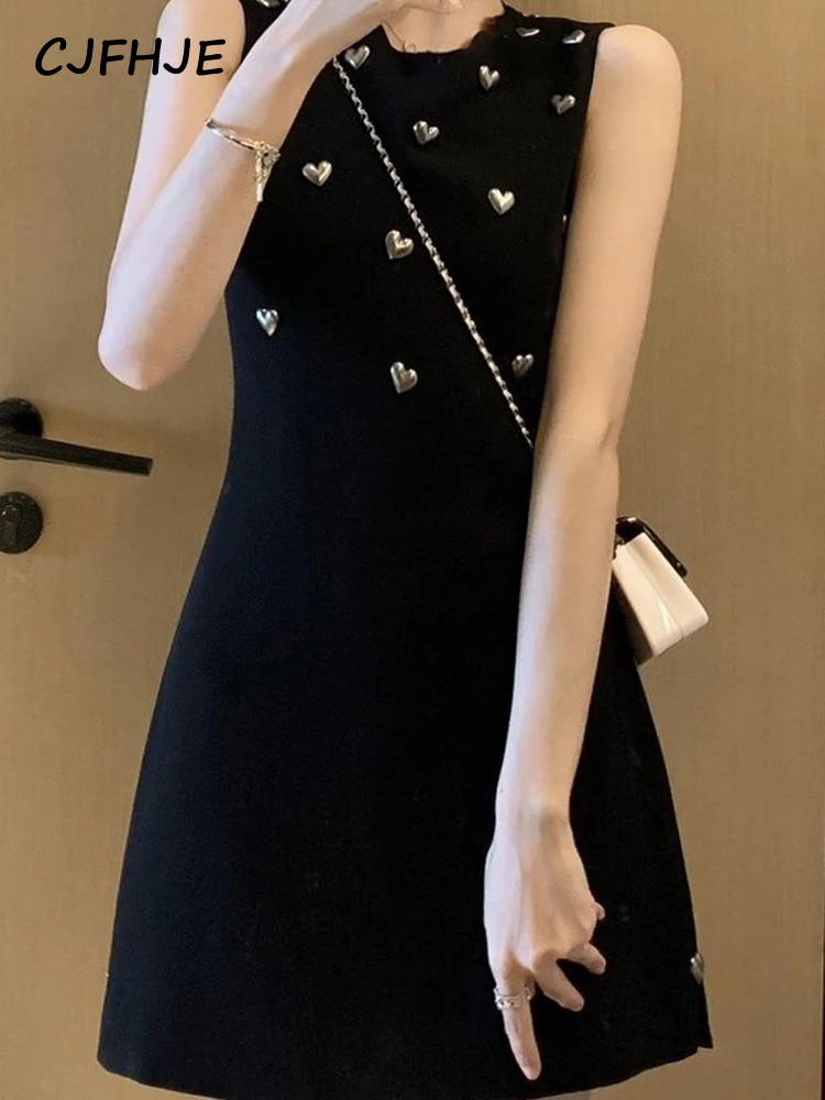 CJFHJE Spring Summer Sleeveless One Piece Dress Women French Style Skinny Black Mini Dress Female Simple Elegant Ladies Dresses