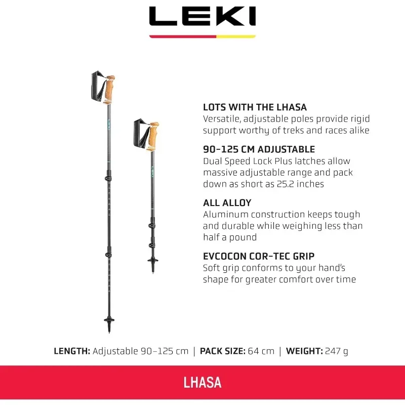 Bastones para caminar ligeros ajustables de aluminio LEKI Lhasa para senderismo y senderismo
