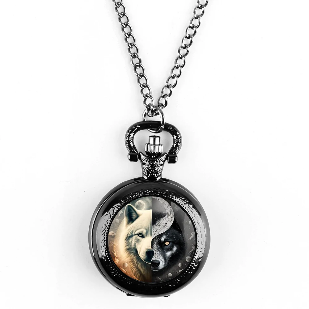 Mysterio Dragon Wolf Tiger Creative Vintage Quartz Pocket Watch Men Women Pendant Necklace Chain Charm Clock Watch Jewelry Gifts