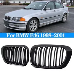 Auto-Frontnierengrill, glänzend schwarzer Kühlergrill, doppelte Lamellenhaube, Renngrills für BMW 3er E46, 4 Türen 1998–2001, automatischer Ersatz