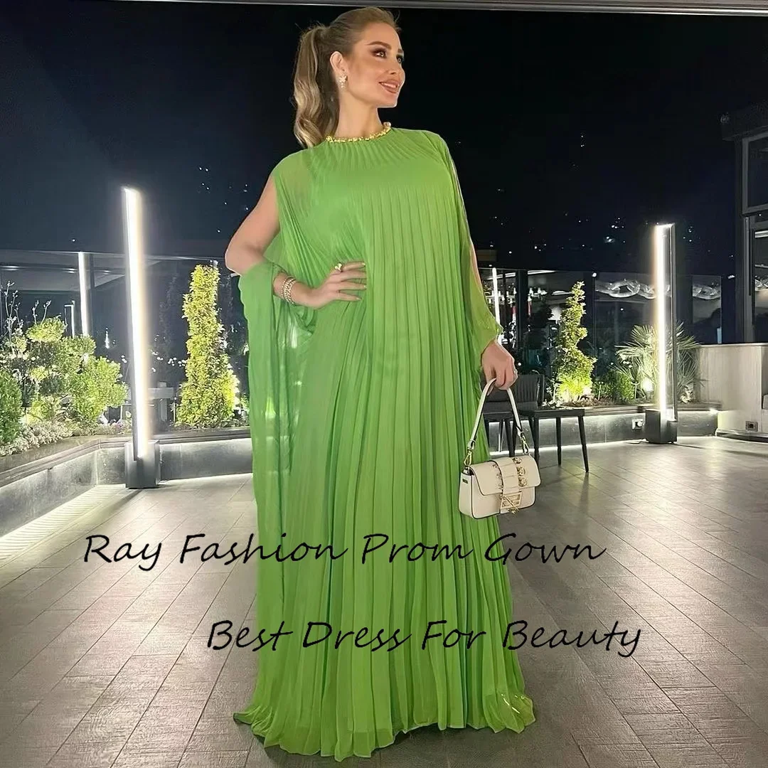 Modest Straight Prom Dress Chiffon O Neck With Tiered Ruffle Green Floor Length For Women Formal Party Gowns Vestidos De Noche