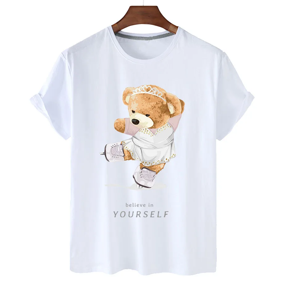 100% Cotton Princess Bear T Shirts Summer 2022 T Shirts Women Short Sleeve O Neck T Shirts Unisex Plus Oversized Women T Shirts