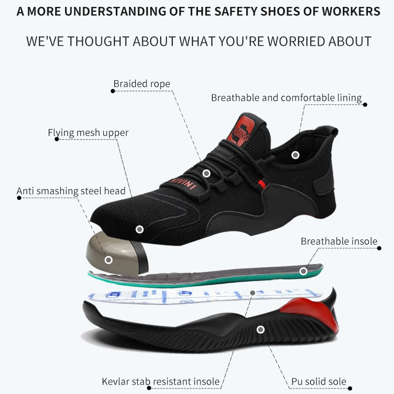 Security Casual Sneakers Men Shoes Work Boots Steel Toe Shoes Anti-smash Anti-puncture Indestructible Shoes Protective Boots