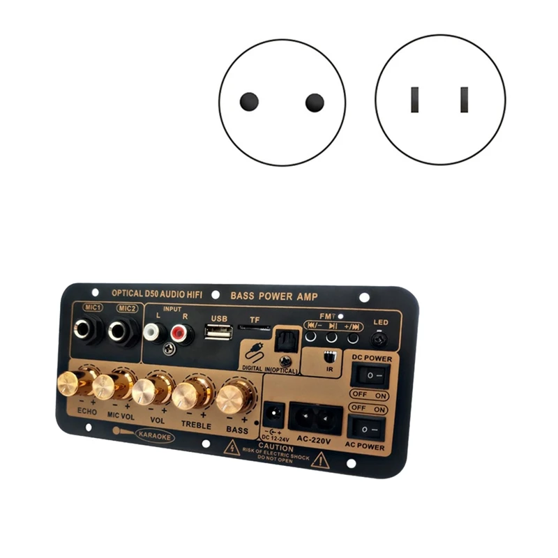 

1 комплект, плата усилителя D50 с оптическим аудио Bluetooth AMP USB FM-радио DIY аудио сабвуфер черный для дома, автомобиля, вилка стандарта США
