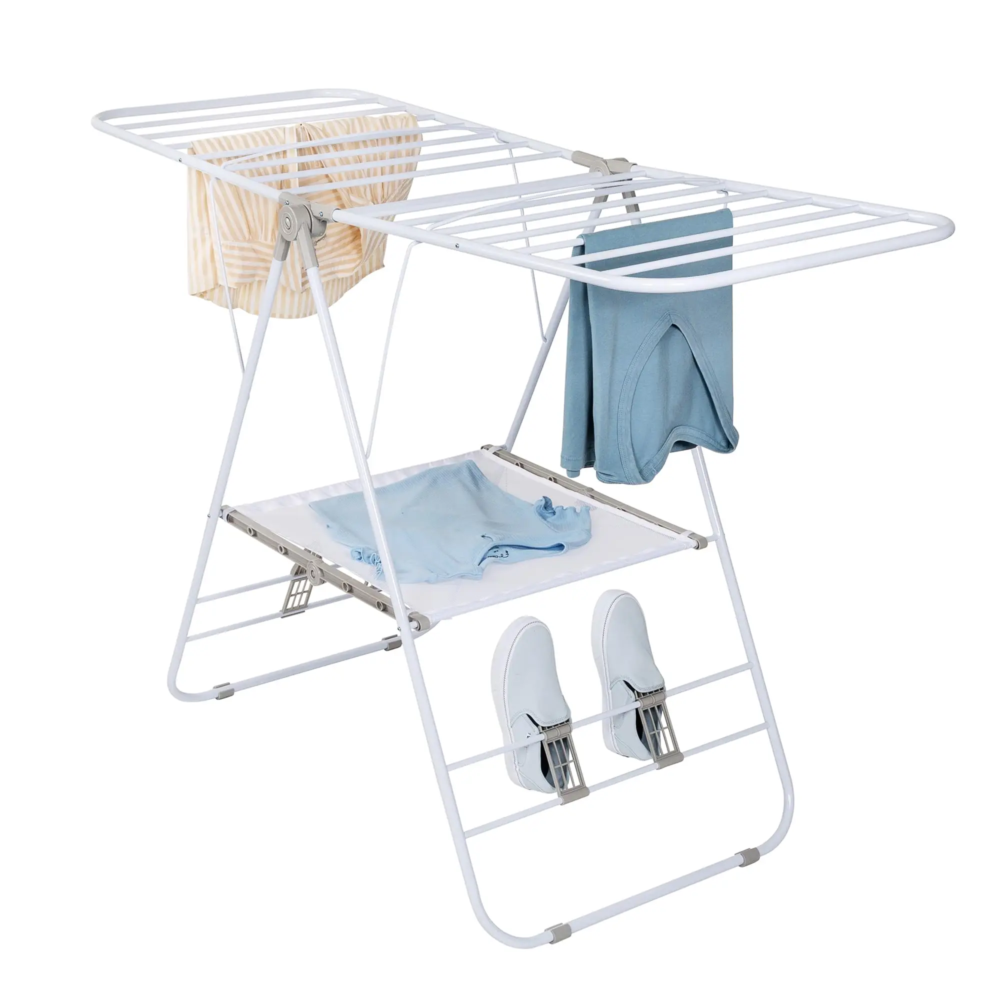 

HEAVY-DUTY Foldable Laundry Drying Rack Portable Indoor Outdoor Shoes Clothes Holder Sturdy Metal 50lb Capacity White