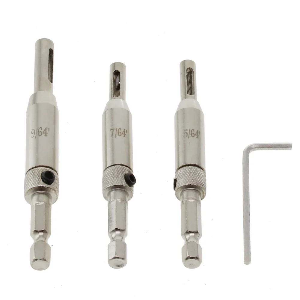 

3 Pcs Self Centering Hinge Drill Bits Set Door Cabinet Holes HSS Hex Groove For Installation Of Door Hinges Hand Tools