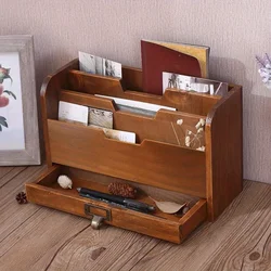 Multipurpose Vintage Wooden Desktop Drawer Storage Box for Groceries Office Supplies File Sorting Box Storage Wooden Box