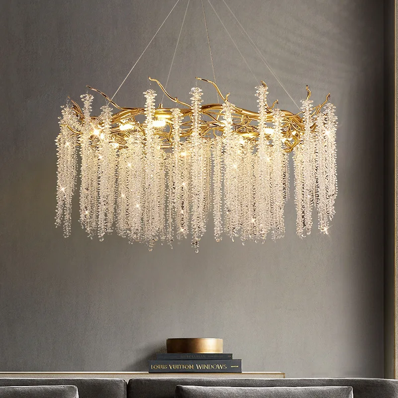 

Round Branch Crystal Chandelier For Dining Room Kitchen Living Room Bedroom Gold Modern Luxury Hanging Branches Chandeliers