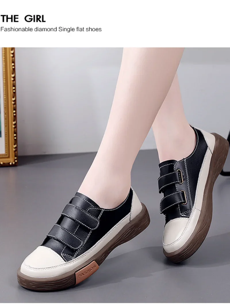 Chaussures de Marche en Cuir group à Semelle Souple pour Femme, Baskets de Skate Décontractées, Blanches et Noires, Idéales pour Été