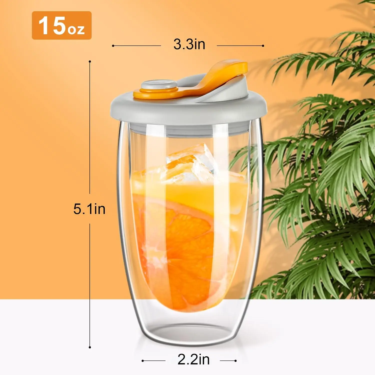 GIANXI 350ml/450ml Double Glass Cup Transparent Tea Coffee Mug With Silica Gel Lid Kitchen Milk Beverage Coffee Cup Drinkware