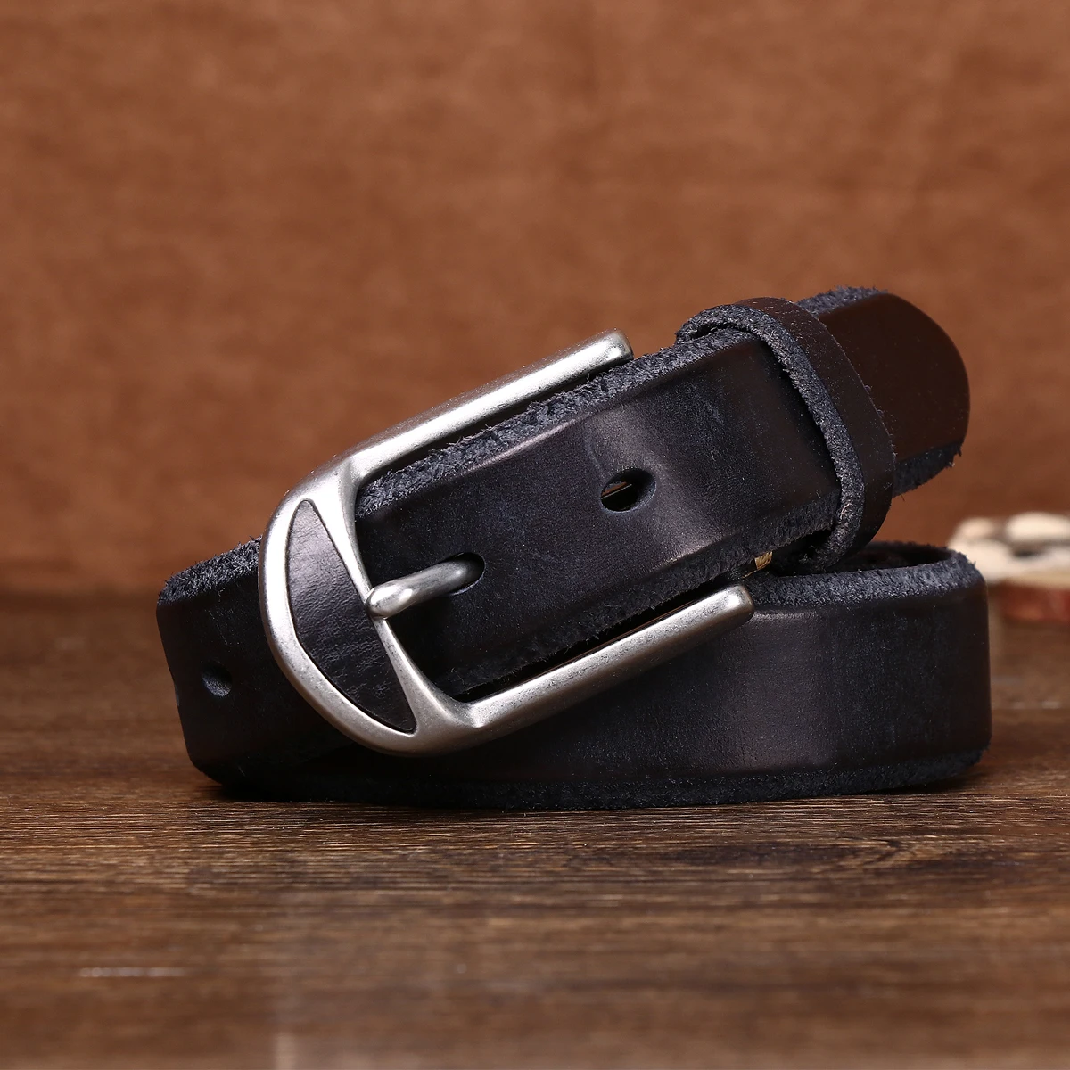 3.3CM Men's belt thickened 5.0mm vegetable tanned leather washed retro hand polished stainless steel buckle casual belt