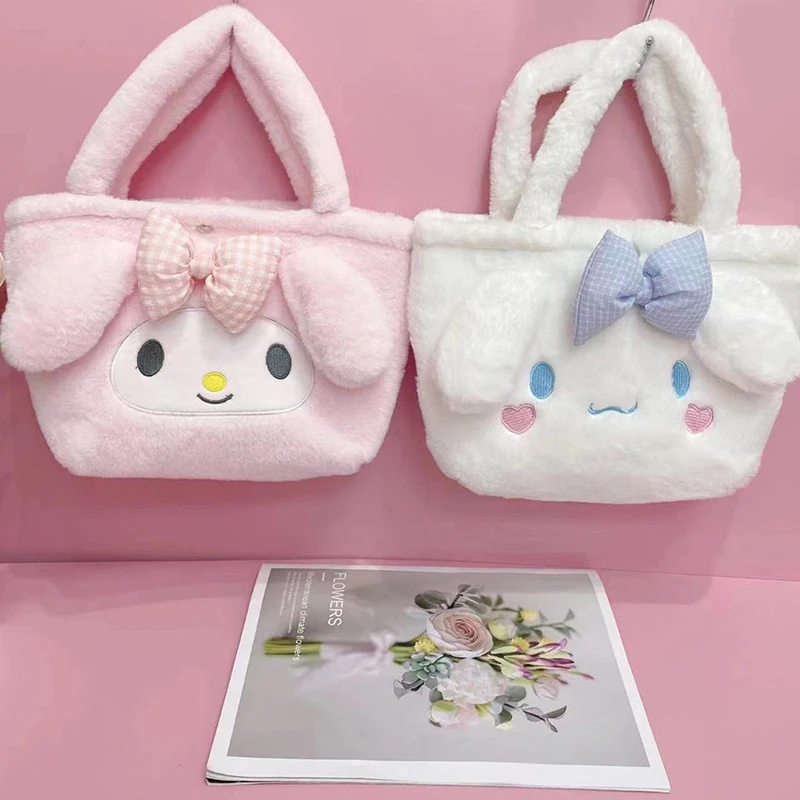 Sanrio Plush Bag Kawaii Hello Kitty Cinnamoroll Melody Plush Crossbody Bag High-Capacity Cartoon Hello Kitty Handbag for Girl