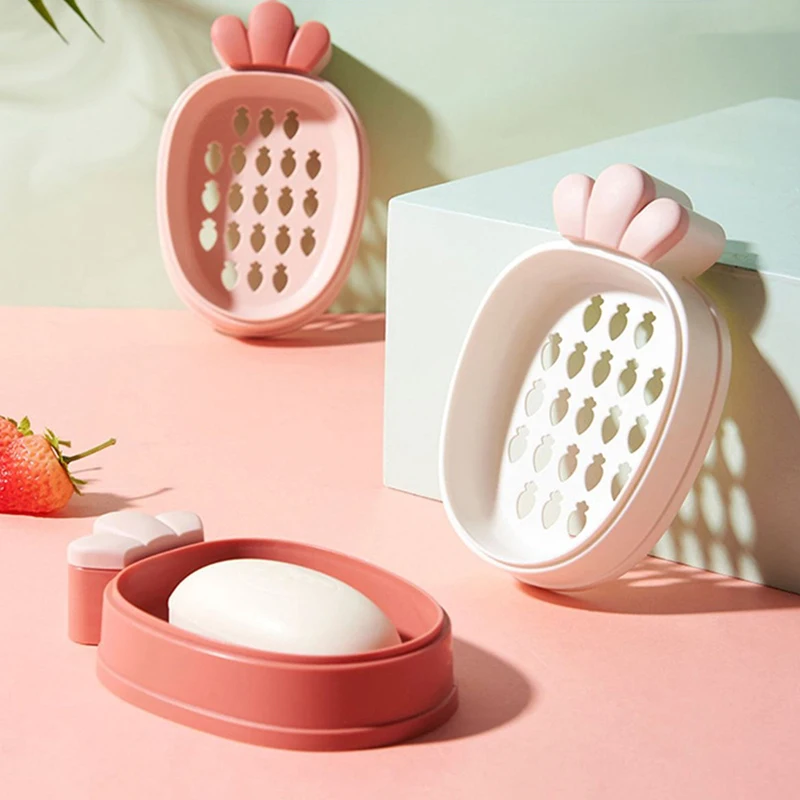 Cute Radish Soap Box Bathroom Drain Soap Holder Bathroom Organizer Case Cartoon Portable Travel Soap Dish Bathroom Accessories